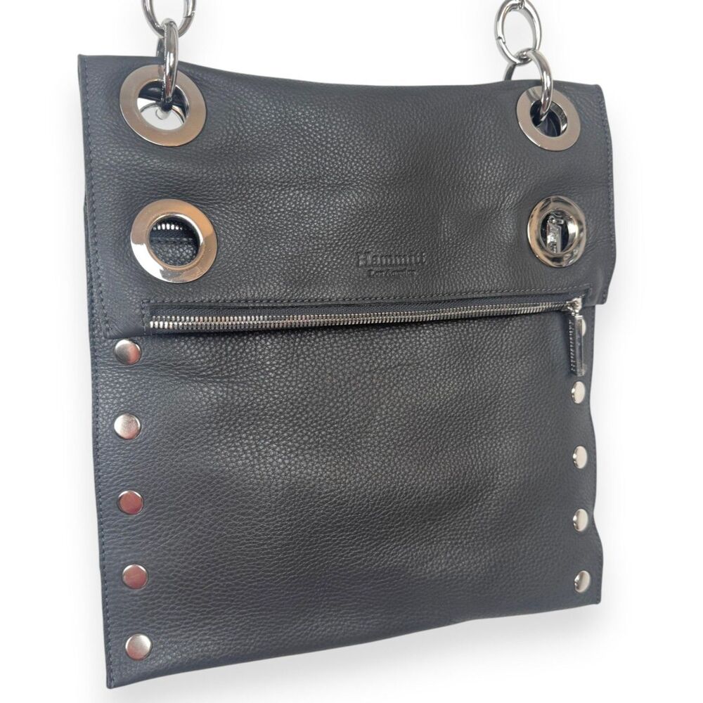 Hammitt Montana Large Black Gray Leather Crossbody Shoulder Bag EUC